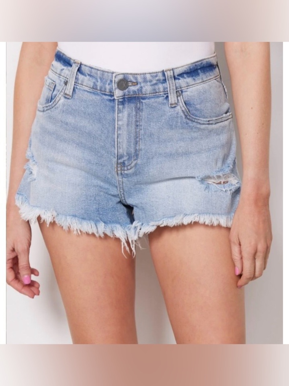 Kut from the Kloth Light Blue Frayed Hem Denim Shorts